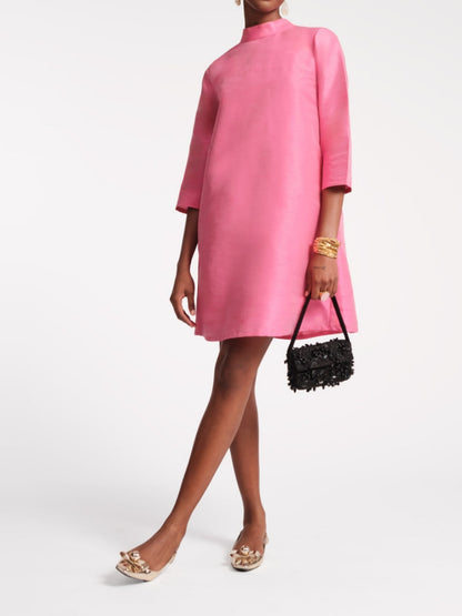 Fashionable Stand Collar Back Bow Midi Dress