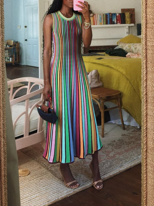 Rainbow Stripe Knit Dress