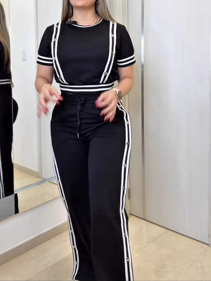 Fashion Buttoned Wide-leg Trousers Two-piece Set