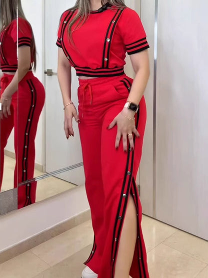 Fashion Buttoned Wide-leg Trousers Two-piece Set