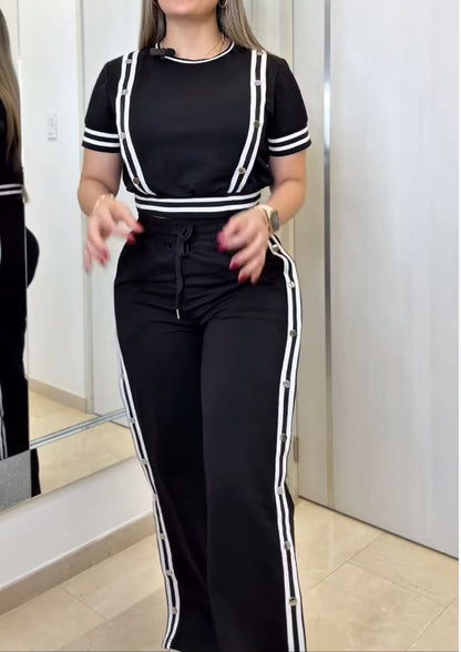 Fashion Buttoned Wide-leg Trousers Two-piece Set