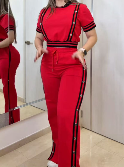 Fashion Buttoned Wide-leg Trousers Two-piece Set