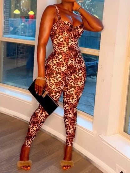 U-neck Leopard Print Jumpsuit