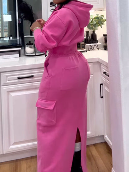 Women's Fashion Hooded Pockets Two Pieces Set