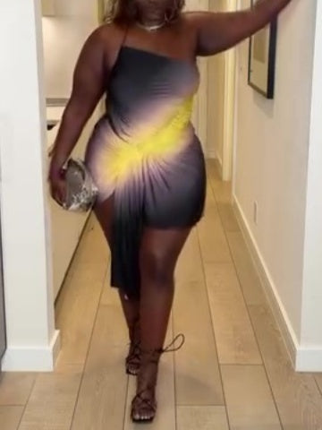 One-shoulder Contrasting Mesh Mini Dress