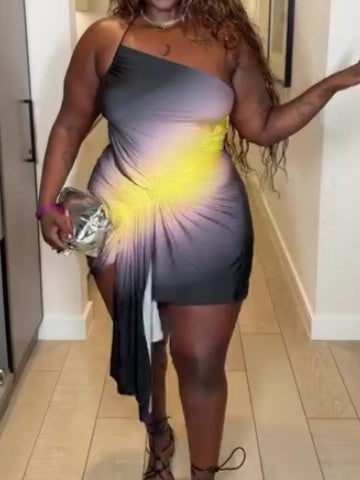 One-shoulder Contrasting Mesh Mini Dress