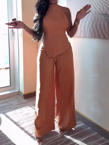 Textured Woven Halter Neck Jumpsuit