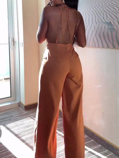 Textured Woven Halter Neck Jumpsuit