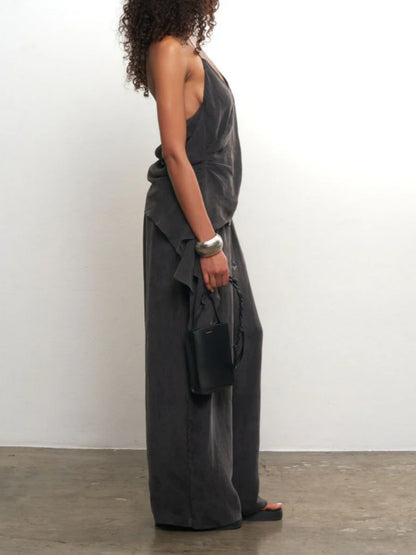 Taupe Cupro Drape Pants Set