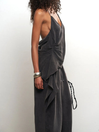 Taupe Cupro Drape Pants Set