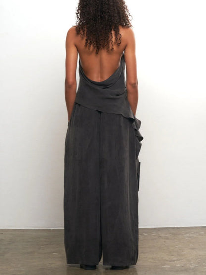 Taupe Cupro Drape Pants Set