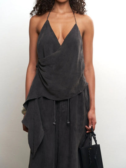 Taupe Cupro Drape Pants Set