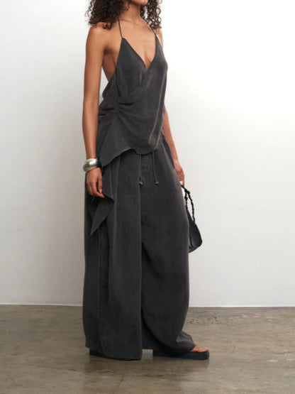 Taupe Cupro Drape Pants Set