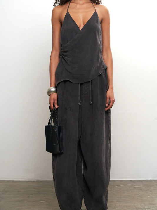Taupe Cupro Drape Pants Set