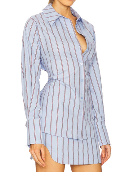 Striped Shirt And Short Skirt Two-piece Set