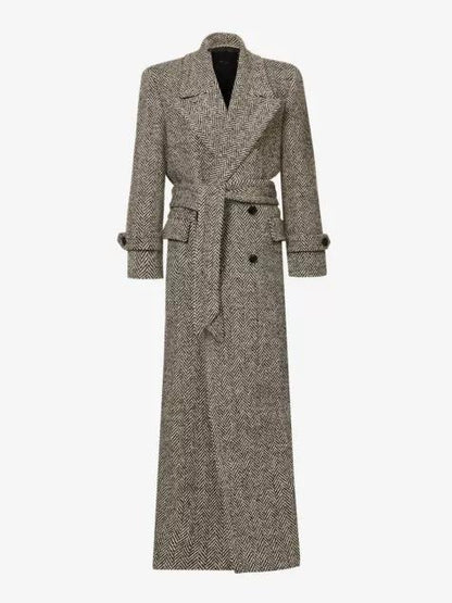 Women's Double-breasted Wool Blend Belted Coat