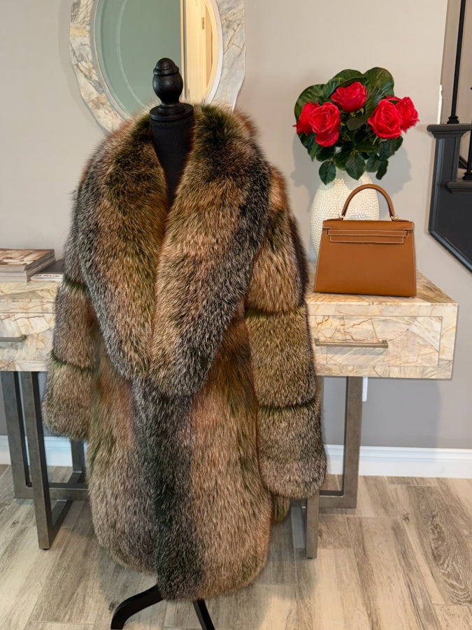 Eco-friendly Fox Fur Mid-length Coat
