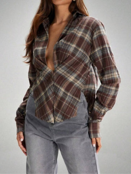 Sexy Twisted Plaid Blouse