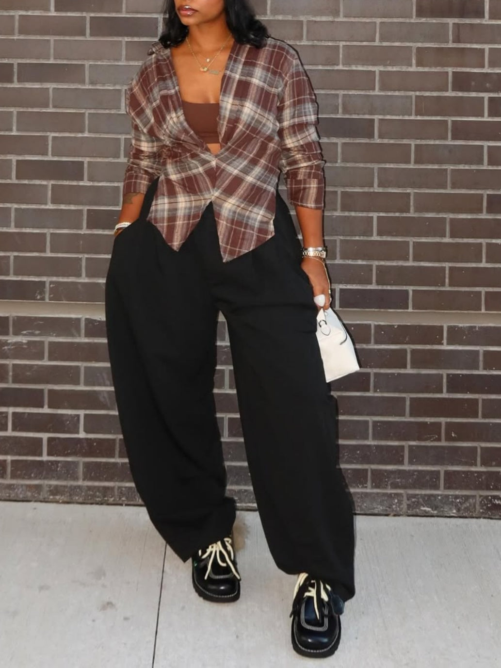 Sexy Twisted Plaid Blouse