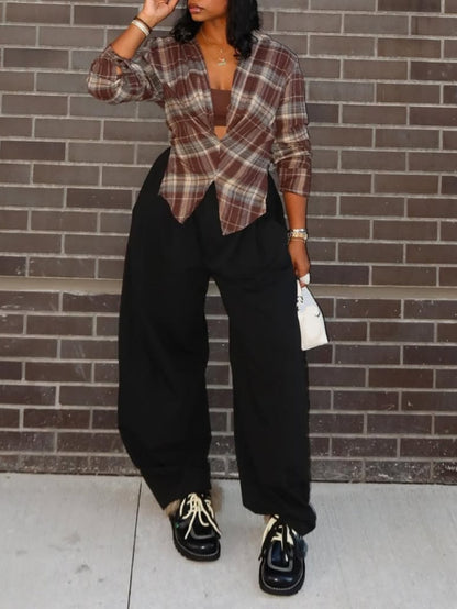 Sexy Twisted Plaid Blouse