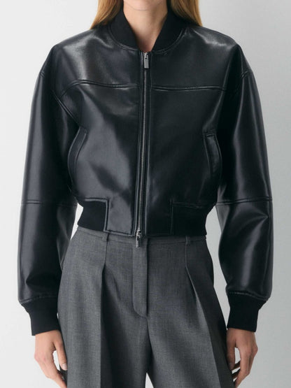 Casual Leather Bomber Jacket