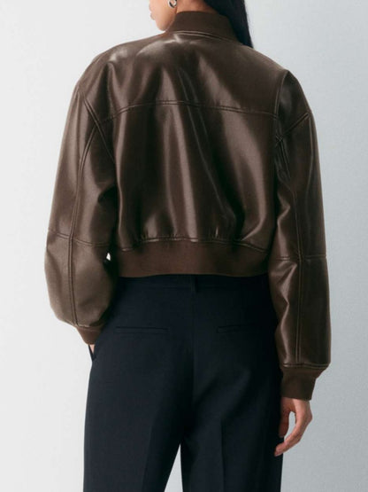 Casual Leather Bomber Jacket