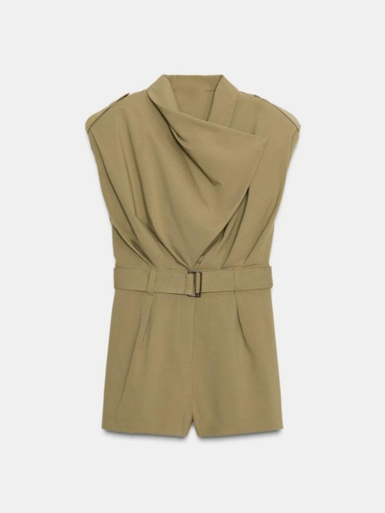 Button-down Lapel Short Jumpsuit