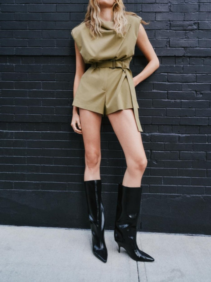 Button-down Lapel Short Jumpsuit