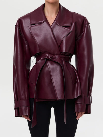 Cropped Leather Trench Jacket