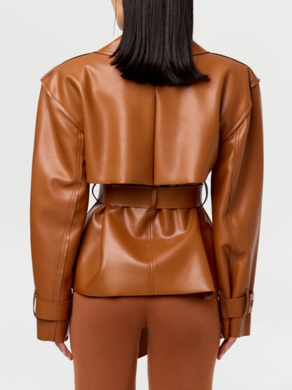 Cropped Leather Trench Jacket
