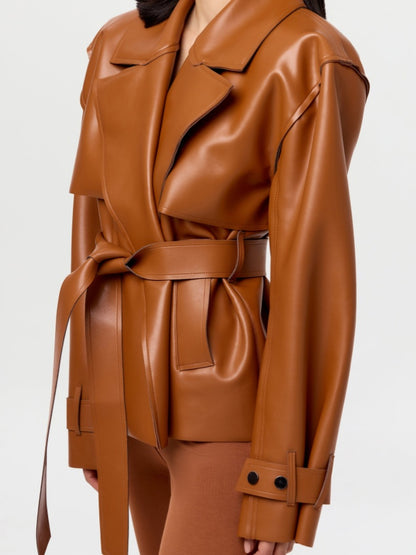 Cropped Leather Trench Jacket
