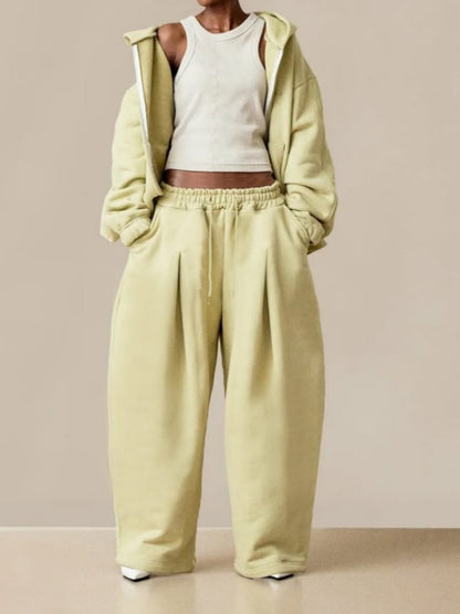 Hooded Solid Color Zipper Suit