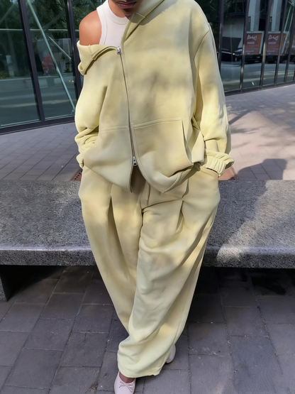 Hooded Solid Color Zipper Suit