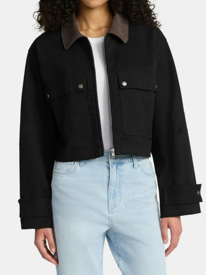 Corduroy Collar Cropped Jacket