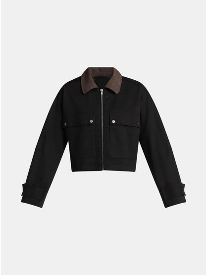 Corduroy Collar Cropped Jacket