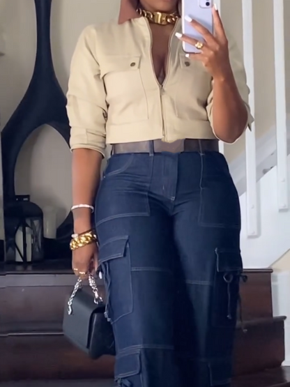 Corduroy Collar Cropped Jacket