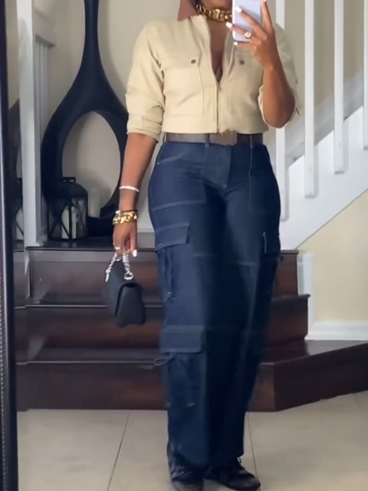 Corduroy Collar Cropped Jacket