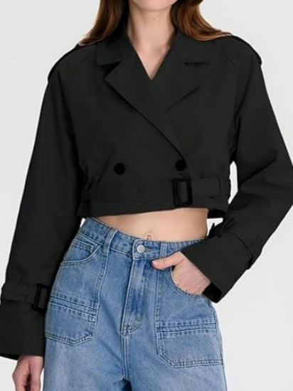 Cropped Double Breasted Trench Coat