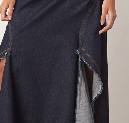 Side Slit Off-the-shoulder Denim Maxi Dress