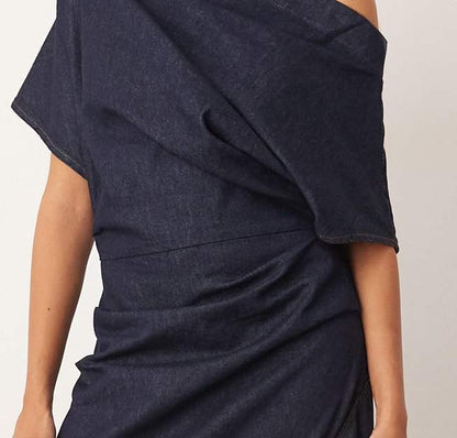 Side Slit Off-the-shoulder Denim Maxi Dress