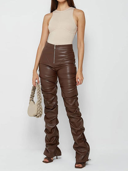 Skinny PU Leather Flared Pants