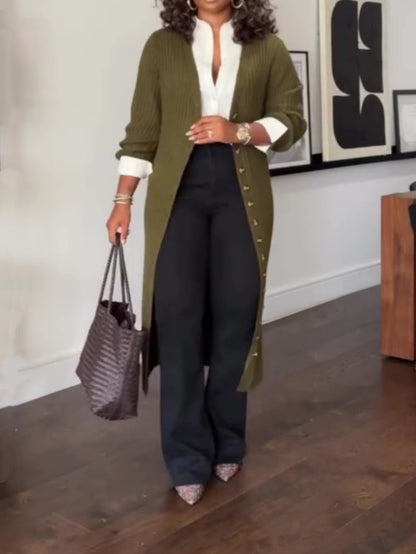 V Neck Button Down Chunky Knit Sweater Coat