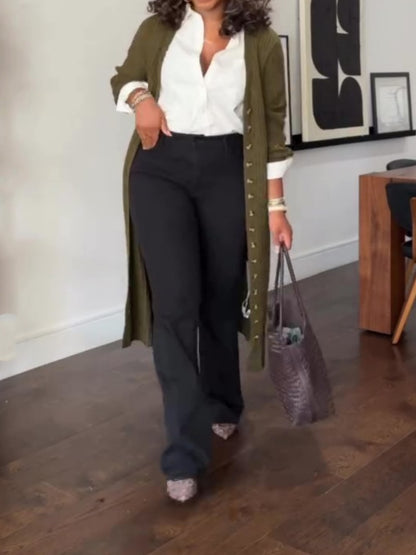 V Neck Button Down Chunky Knit Sweater Coat