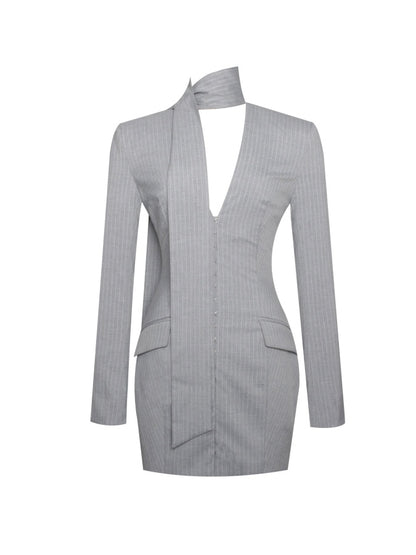 Deep V Pinstripes Blazer Dress