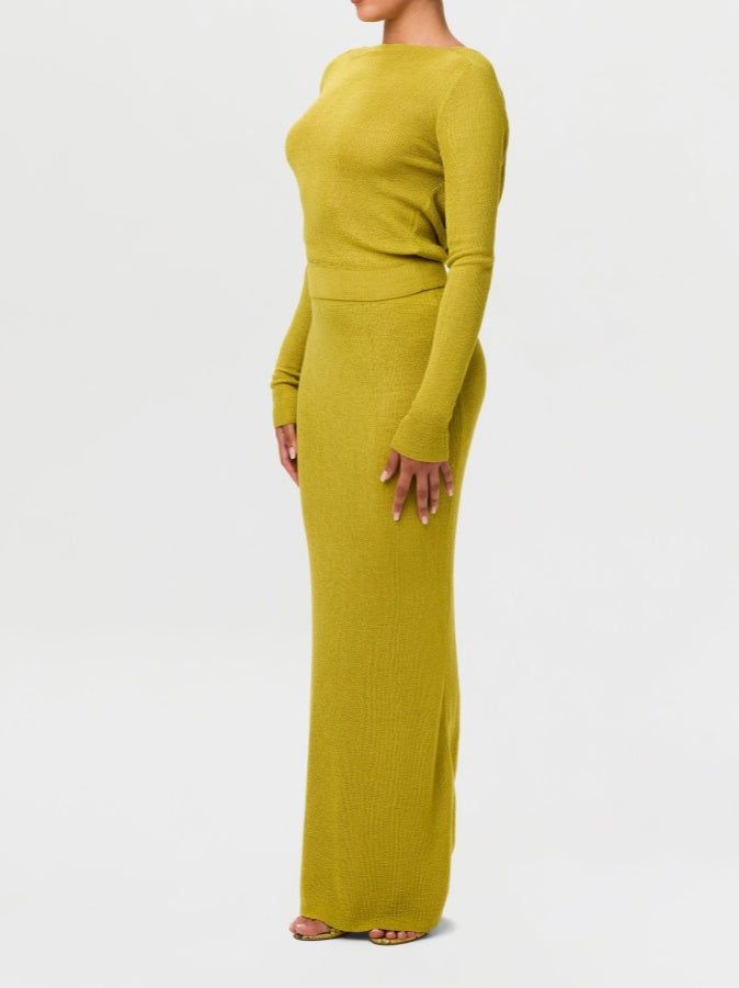 Knitted Long Skirt Two Piece Set