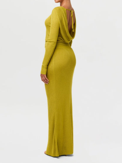 Knitted Long Skirt Two Piece Set