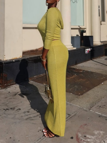 Knitted Long Skirt Two Piece Set