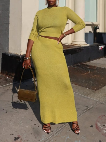 Knitted Long Skirt Two Piece Set