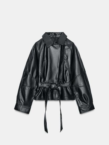 Ruffled Faux Leather Jacket