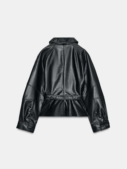 Ruffled Faux Leather Jacket